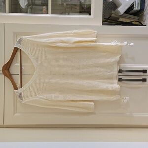 NWOT Talbots Space-Dye mesh side-tie sweater, Ivory, 1xp